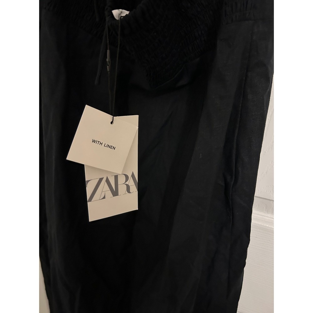 Zara Black Linen Blend Midi Dress Spaghetti Strap Cut Out Back NWT - Picture 4 of 7